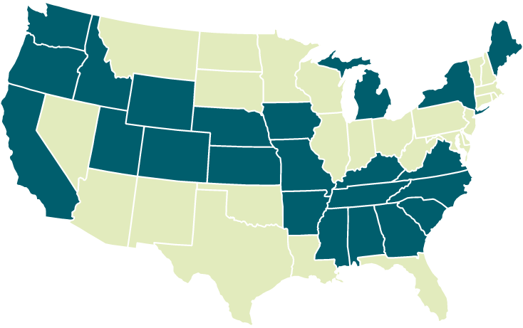 US Map showing Onward Climate service areas