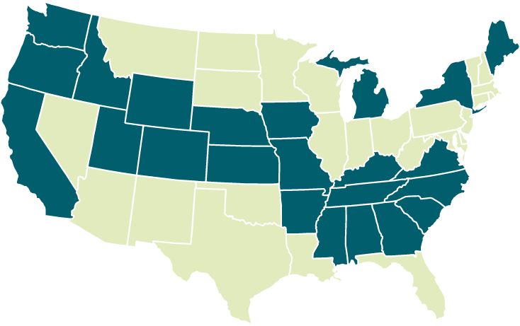 US Map showing Onward Climate service areas